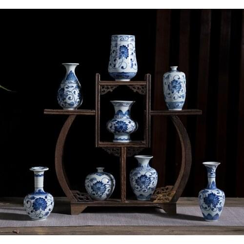 Jingdezhen All Handmade Porcelain New Chinese Classical Home Tea Room Blue And White Mini Flower Vase Ceramic Vase home