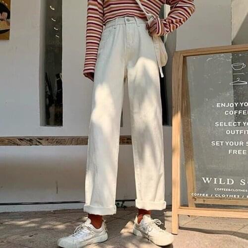 New Oversize Harajuku Baggy Jeans for Women White Jeans Fashion Casual Fit Jeans for Girl Straight Leg High Waist Gothic Pants