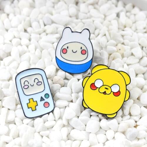 Cartoon Anime Finn and Jack game handle Enamel brooch Cute animated animal badge Denim leather backpack lapel pin Gift for child