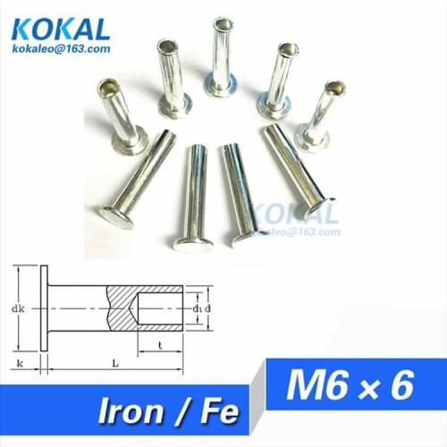 [Fe-M6*6] Free Shipping 50PCS M6 series flush head steel socket shank rivets M6*6MM steel rivets