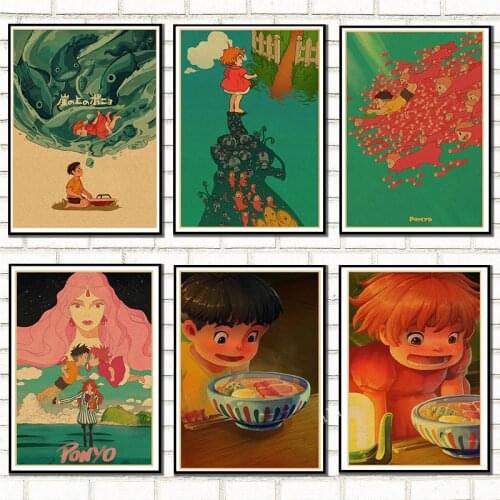 Hayao Miyazaki Ponyo on The Cliff Kraft Paper Classic Cartoon Film Poster Home Decor Wall Sticker
