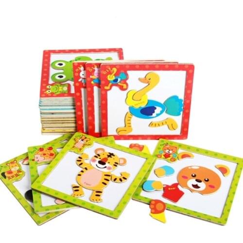 Magnetic Wooden Puzzle Toys For Children Cartoon Animals Tangram Jigsaw Puzzle Toys Child Educational Toys Boys Girls Table Toys