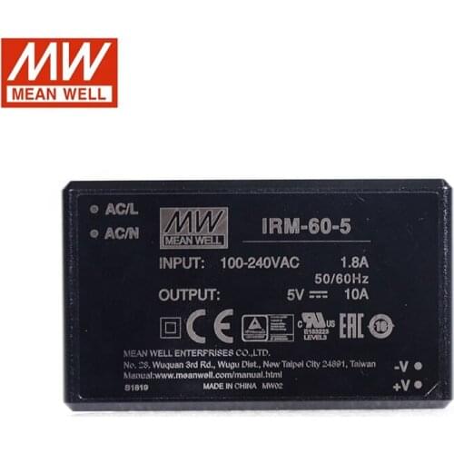 MEAN WELL IRM-60-5 50W PCB assemble Encapsulated Power Module 110V/220V AC to 5V DC 10A Module type Power Supply