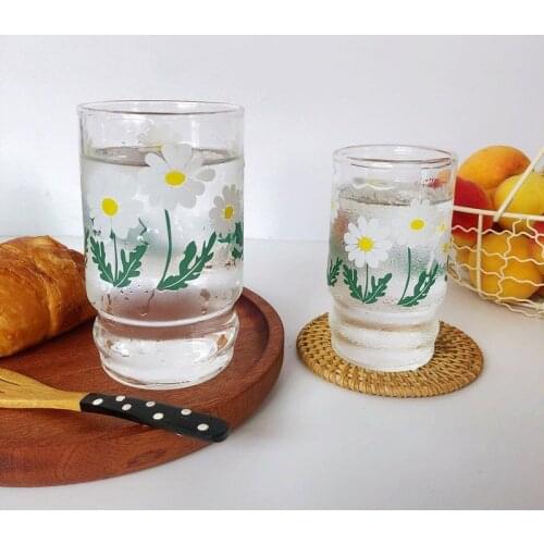 Ins Female Student Korean Version Cute Little Daisy Glass Milk Breakfast Cup Beautiful Cup