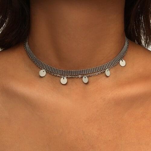 Fashion Jewelry Trendy Double Layer Round Alloy Sequins Necklace 2 Layers Bohemia Bead Chain Women Chokers Necklaces