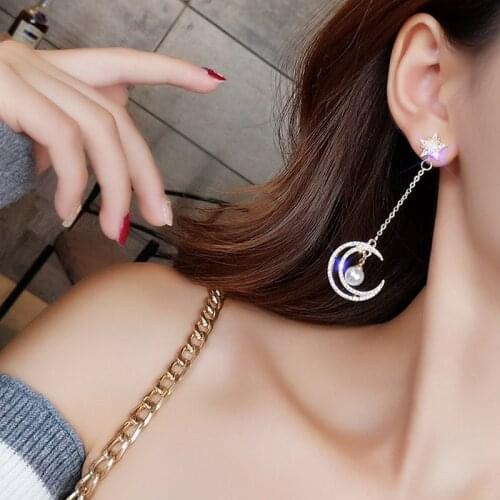 Fashion Shine Asymmetric Earrings For Women Korean Exquisite Star Moon Earrings Rhinestone Ear Studs 2021 Trend Party Jewelry Gi