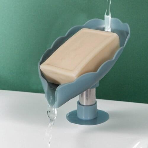 Leaf Shape Soap Dish Suction Cup Soap Holder for Bathroom Shower Soap Box Sponge Storage Tray Bathroom Accessories Supplies