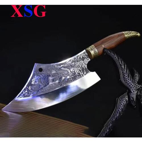 SG Little Cook Kitchen Chef Knives Set Tiger Pattern Meat Knife Handmade Forged Viking Knife Cleaver Vegetable Cutter