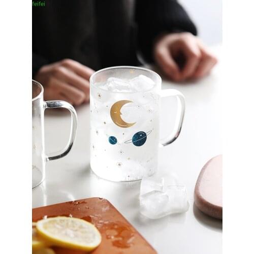 Nordic Creative Cute Glass Cup Personality Transparent Water Cup Simple With Handle Champagne Flutes Home Milk Drinkware MM60BLB