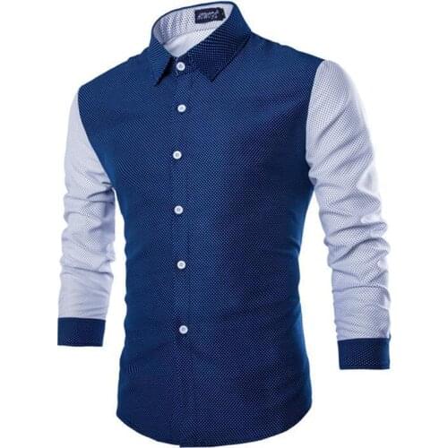 2021 Autumn New Plus Size Slim British Style Simple Polka Dot Pure Color Casual Lapel Men Long Sleeved Shirt Tide Free Shipping