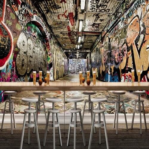 Custom Mural Wallpaper 3D Space Street Graffiti Hip-hop Bar KTV Backdrop Wall Painting Art Wallpaper WallCovering Papel De Pared