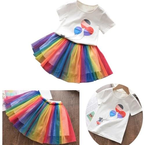 1-8 Years Girls Layered Tutu Skirt Dress+Top Shirt 2 Pcs Costume Kids Summer Elegant Dress Casual Children Clothes