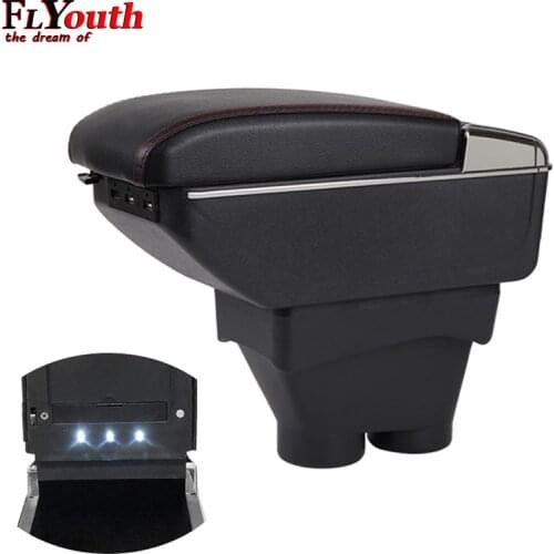 Car Armrest Box For Peugeot 208 2014-2018 USB Charging LED Light Arm Rest Rotatable Centre Console Storage Box Car-Styling