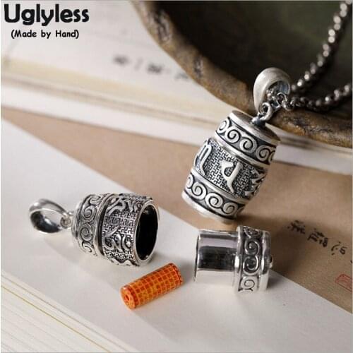 Uglyless Real 990 Thai Silver Unisex Opening Box Pendants for Men Women Buddhistic Six-word Mantra Necklaces NO Chains P1119