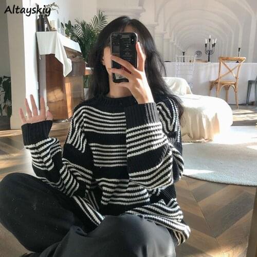 Pullovers Women O-Neck Striped Loose Simple Korean Style Casual College Fashion Soft Female Popular Streetwear Lovely Autumn
