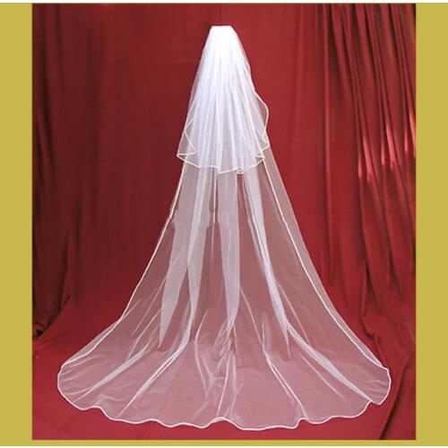 Romantic Long WHITE Cathedral length Bridal Wedding Veil Blusher Bridal Accessories