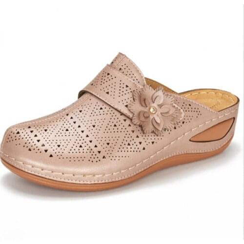 Women Sandals Light Breathable Ladies Shoes PU Vintage Hollow Out Sandals Polka Dot Women Wedge Shoes Sewing Femininas Slides