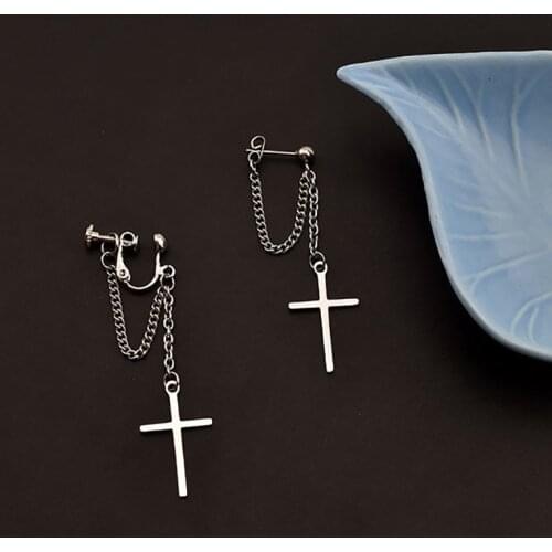 Unisex Silver Color Cross Gothic Rock Style Hip Hop Stainless Steel Crosses Earrings For Women Pendant Mens Punk Jewelry Gifts