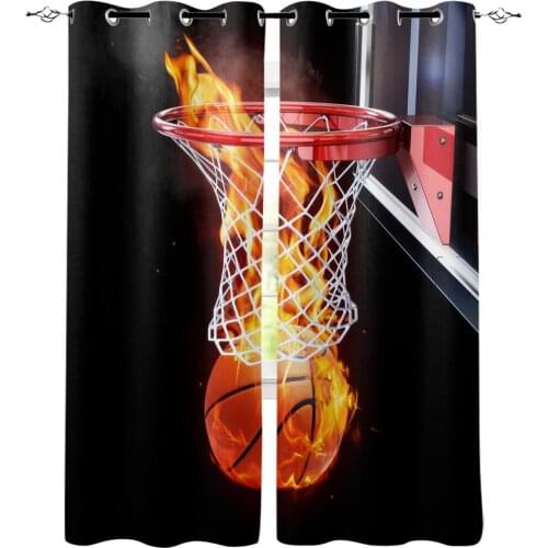 Flame Basketball Ball Box Sports Art Window Blinds Living Room Bathroom Kitchen Print Decor Kids Curtain Panels With Grommets