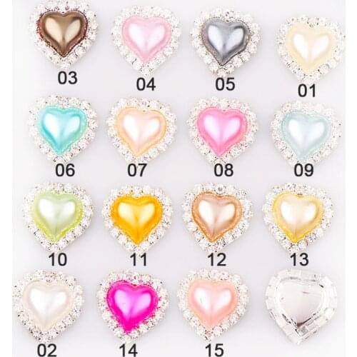 Mix Color 15mm Heart Pearl Button Brass 22x23mm Silver Metal Tray Rhinestone Cabochon Base Cameo Setting DIY Jewelry Charms