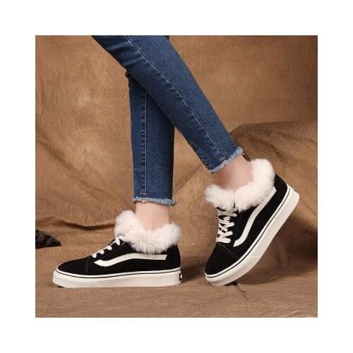 Rabbit hair shoes in the autumn and winter of 2017 hot style real leather and plush warm women shoes