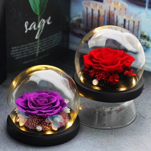 Dried Real Flowers Beauty and the Beast Eternal Rose Wedding Home Decor In Glass Cover For Valentines Christmas Mariage Gift