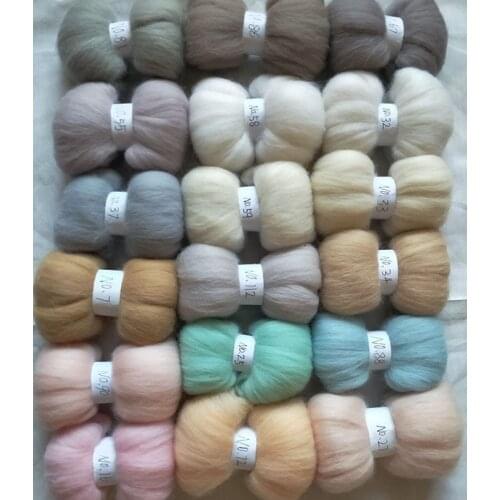 WFPFBEC felt 70s wool for needle felting kit doll merino wool roving sheep fiber wool diy crafa white 18 colors 10g/color
