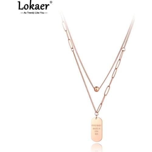 Lokaer Trendy Bohemia Stainless Steel Double Chain Oval Tag Choker Necklace Hiphop/Rock Jewelry For Women Collier Femme N21067
