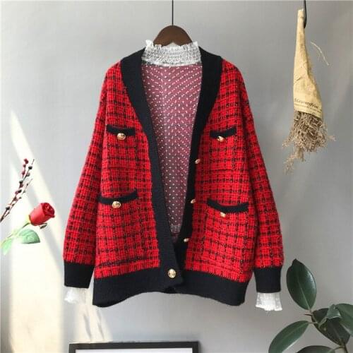 Ladies Coats Women 2021 Autumn Japanese Loose Long-Sleeved Plaid Single-Breasted Winter Queen Tweed Jacket Multicolor Trend