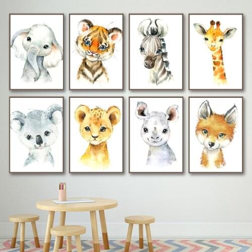 Giraffe Elephant Zebra Rabbit Fox Jungle Nursery Wall Art Print Canvas Painting Nordic Poster Wall Pictures Baby Kids Room Decor