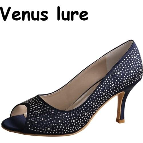 23 Colors White Bridal Peep Toe Shoe Navy Crystal Ladies Pumps Size 5