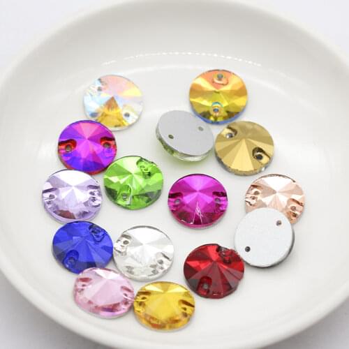 35p 14mm color round rivoli flatback crystal glass 2-Hole stone sew on rhinestone Trim button applique jewel Garment accessories