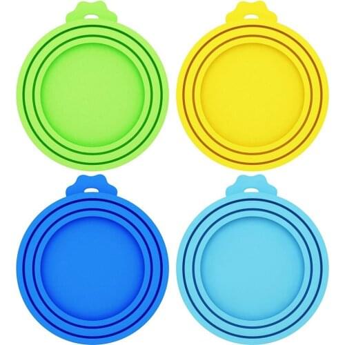 4 Pack Pet Food Can Covers Universal Silicone Can Lids - One Size Fit 3 Standard Size Dog And Cat Can Tops
