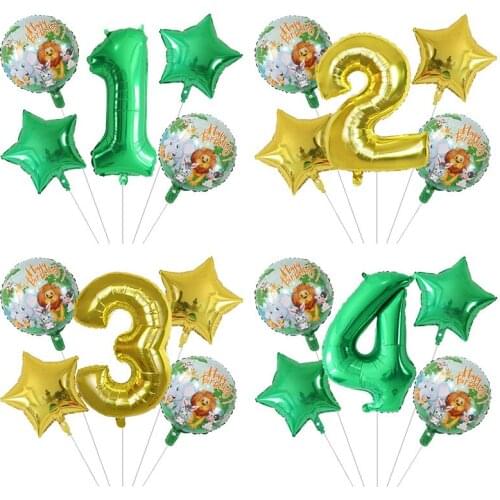 5pcs Jungle Animal Happy Birthday Foil Balloons Set 30inch Number Globos Animal Theme Birthday Party Decorations Kids Toys Gift