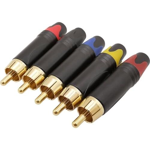 5Pieces/lot RCA Plug Connector RCA Male Audio Speaker Plugs Soldering Wire Connectors for 4mm Cable