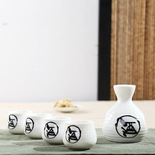 5Pcs Vintage Ceramic Sake Pot Cups Set Japanese Style Hip Flasks Home Kitchen Office Flagon Liquor Cup Drinkware Creative Gifts