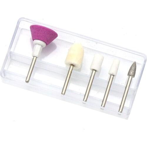5pcs 2.35mm Shank Ceramic Cuticle Clean Burr Nail Grinding Head Bit Rotary Milling Cutter Manicure Pedicure Tools