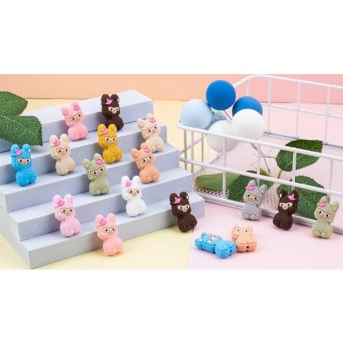 Sunrony 50pcs New Cartoon Mini Sheep Food Grade Silicone Bead Rodent Teething Toy For Teeth Tiny Rod Baby Teether Gift