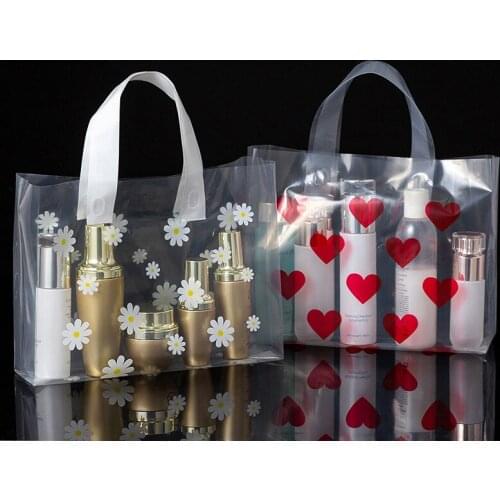 50pcs/lot Plastic Gift Bag Clear Clothes Storage Shopping Bag with Handle Party Wedding Plastic Candy Cake Wrapping Bags