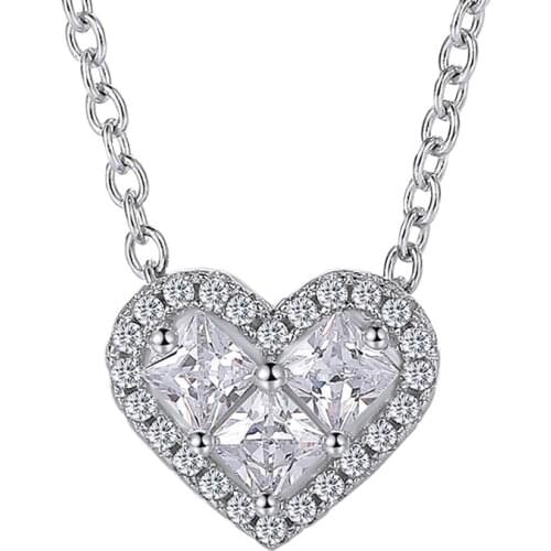 AAA Natural Diamond Necklaces & Pendants 925 Sterling Silver Necklaces For Female Heart Romantic Wedding Jewelry Gift With Chain