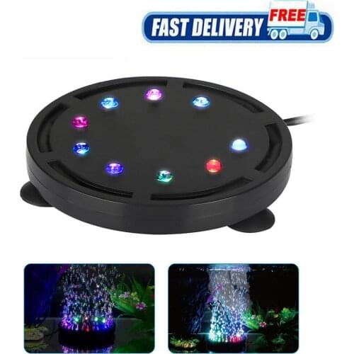 Aquarium Air Bubble Oxygen Lamp Plastic Waterproof RGB 9 LED Landscaping Submersible Light Fish Tank Accessories