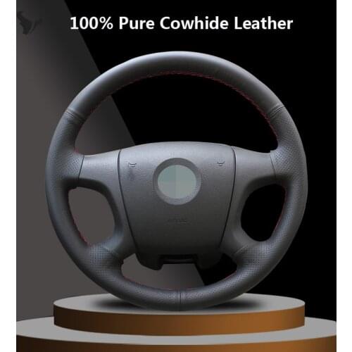 Black Genuine Leather Car Steering Wheel Cover for Skoda Octavia 2005-2009 Fabia 2006 2007 2008 2010