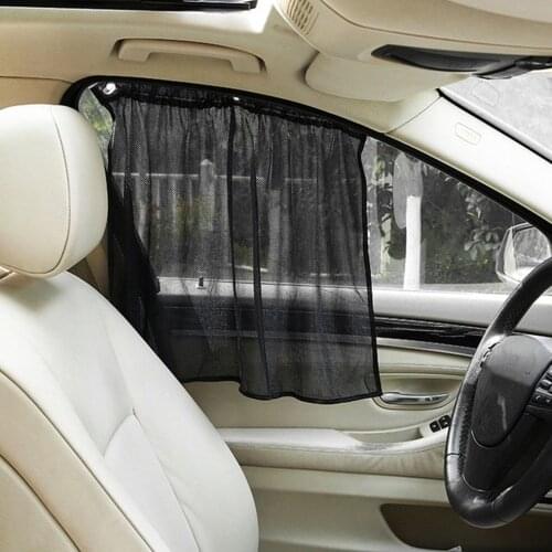 2pcs Black Car Sun Shade Side Nylon Mesh Window Curtain Foldable Sunshade UV Protection Car Curtain Auto Accessories