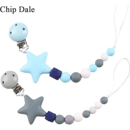 Chip Dale Silicone Baby Pacifier Clip Chains Big Star Anti-drop Chain Soother Chains Baby Teether Teething Chain Nipple Holder