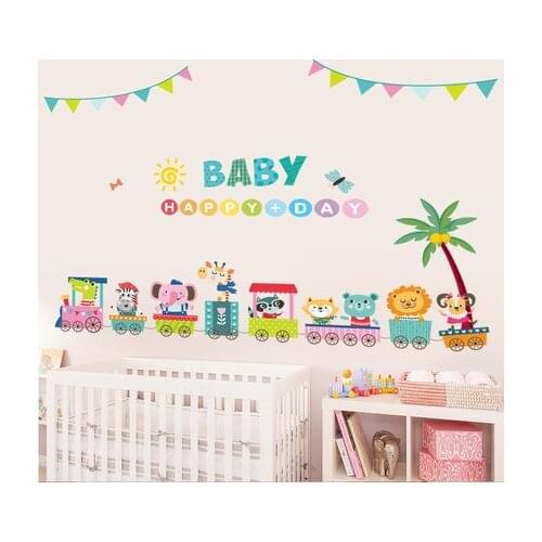 DIY 75*130cm Animal Train Kids PVC Wall Sticker Cartoon Painting for Baby Room Nursery Decoration Wall Art Poster