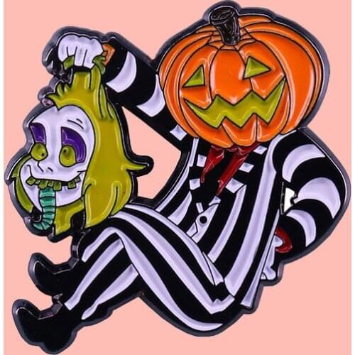Beetlejuice Pumpkin Enamel Brooch Pins Badge Lapel Pins Alloy Metal Fashion Jewelry Accessories Gifts