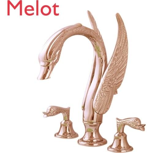 European antique three-hole tap hot and cold washbasin swan tap all copper table under the basin rose gold tap