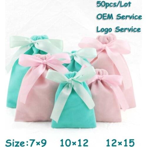Wedding Good Velvet Gift Bag Jewelry Protection Packing Bag Ribbon Bow Tie Bag 50Pcs/Lot Candy Sugar bag 7×9 9×12 12×15