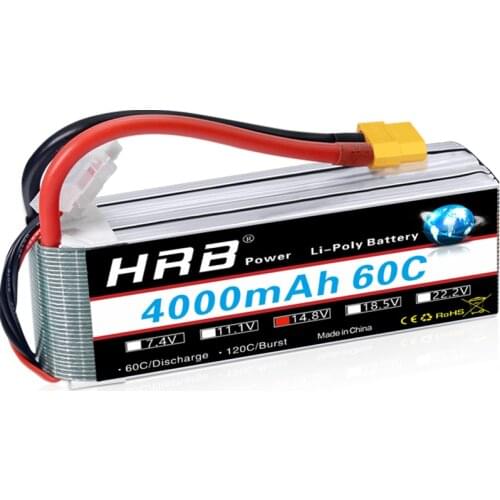 HRB 4S Lipo Battery 14.8V 4000mAh 60C XT60 Connector for RC Car Truggy Truck Multirotors Hexacopter Octacopters Airplane Boat