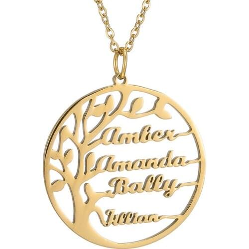 Customized Stainless Steel Name Necklace Custom Personalized Tree of Life 4 names Choker Necklace Pendant Women Nameplate Gift
